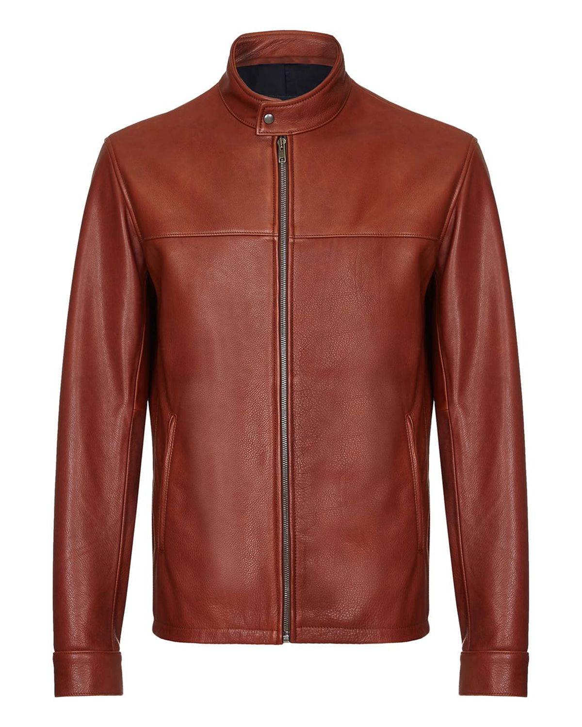 Men Brown Cafe Racer Sheepskin Leather Jacket
