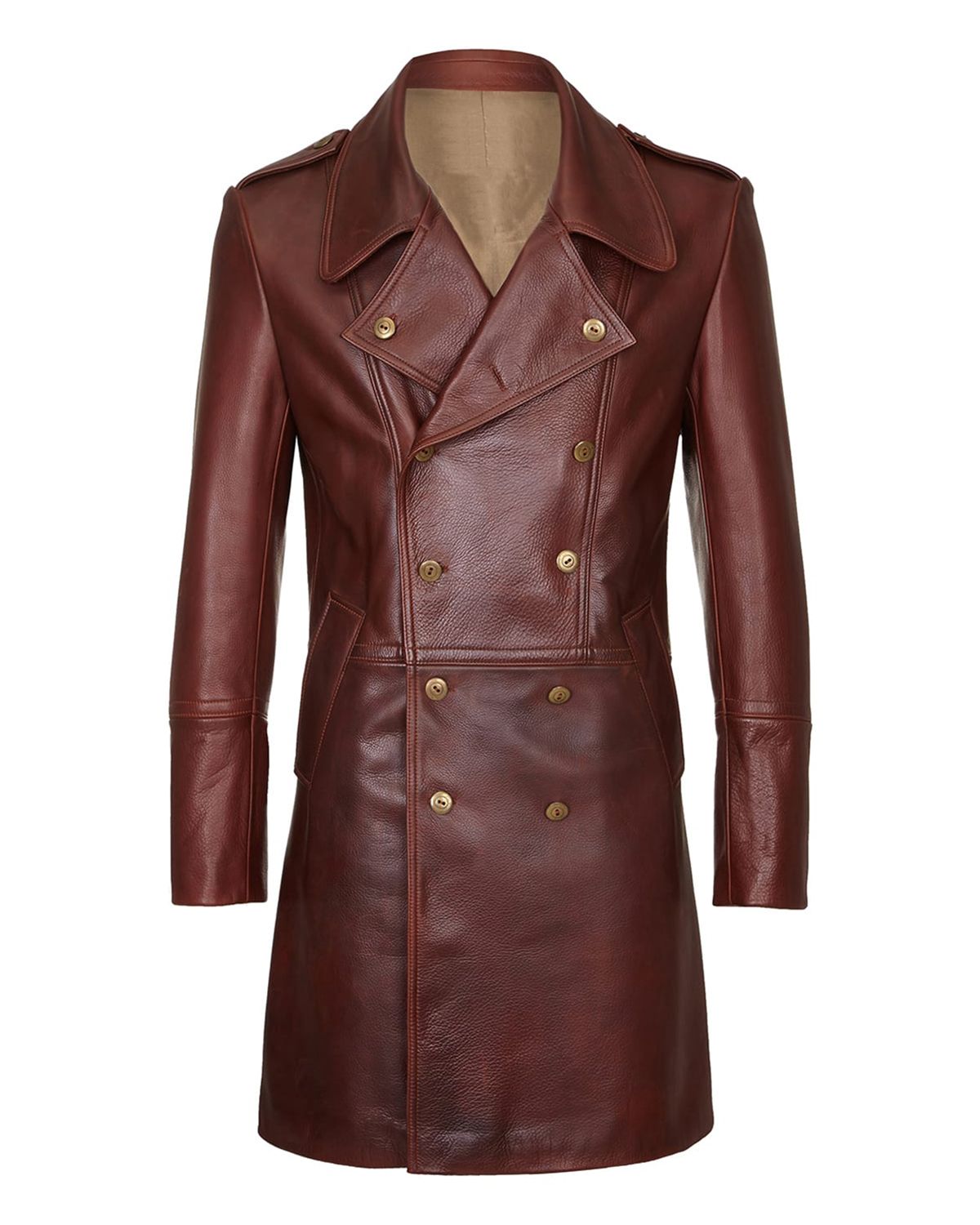 Men Military Style Leather Coat