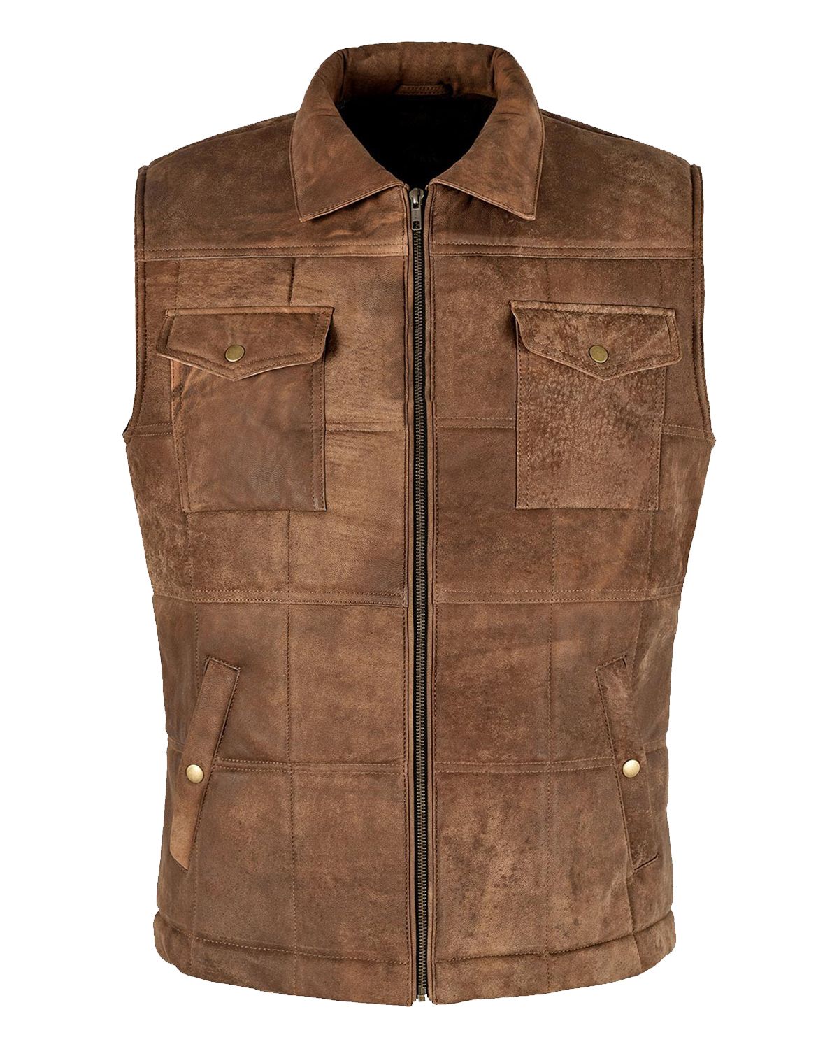 Men Brown Vintage Sheepskin Leather Vest