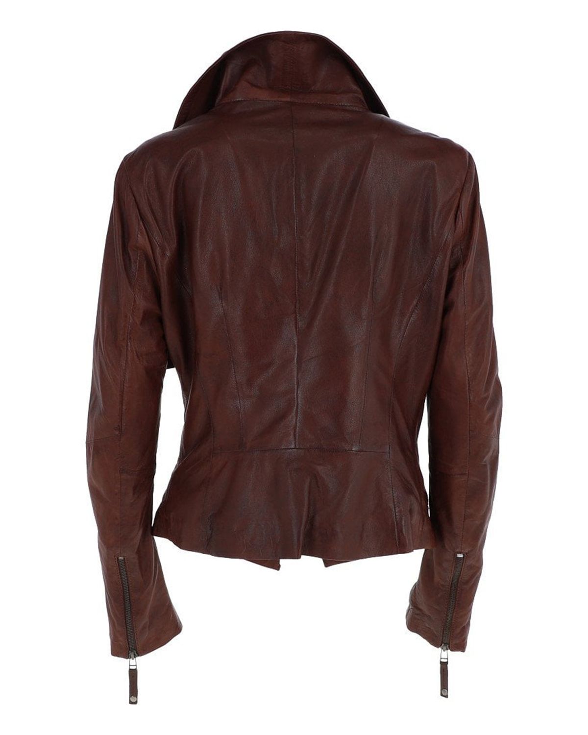 Women Classic Motorcycle Sheepskin Leather Jacket in Cognac (4)
