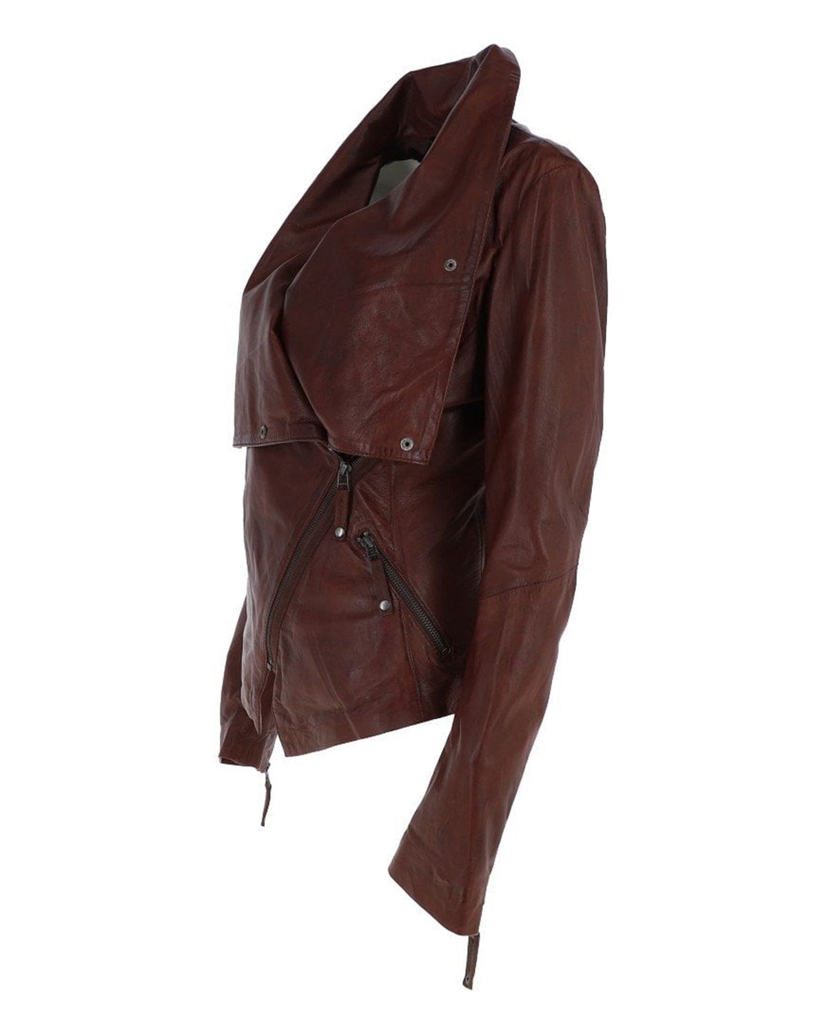 Women Classic Motorcycle Sheepskin Leather Jacket in Cognac (3)