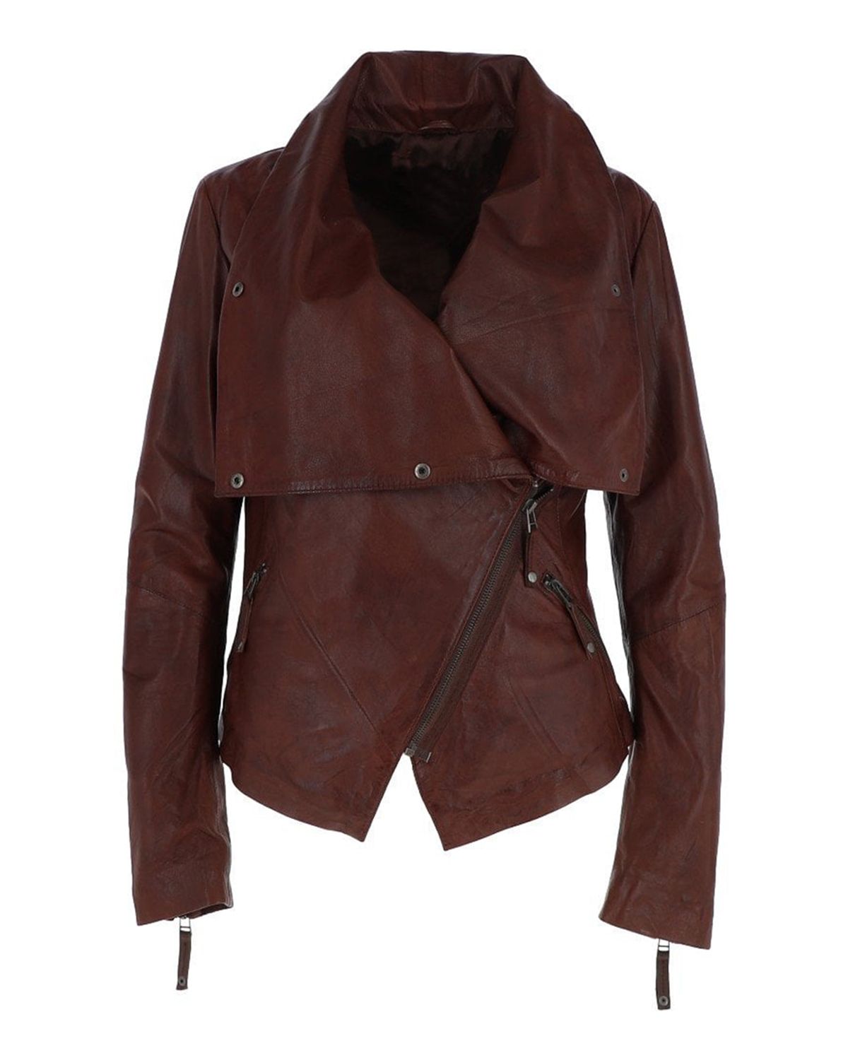Women Classic Motorcycle Sheepskin Leather Jacket in Cognac