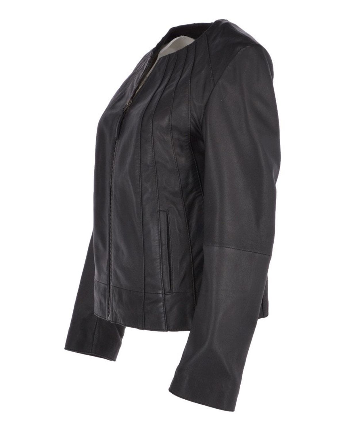Maisy Collarless Sheepskin Leather Jacket (3)
