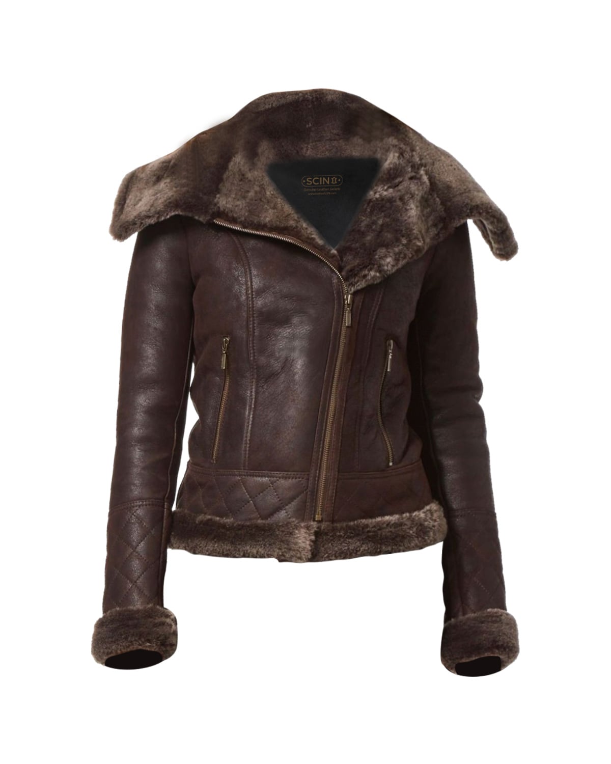 Women Classic Biker Natural Leather Jacket in Dark Brown