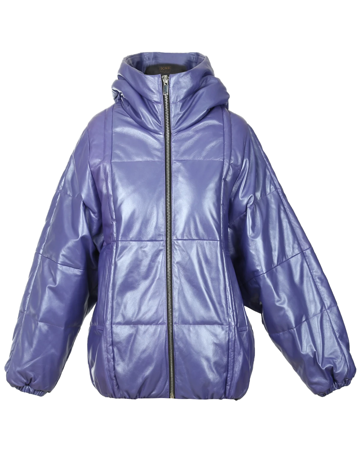 Women Hooded Leather Puffer Jacket