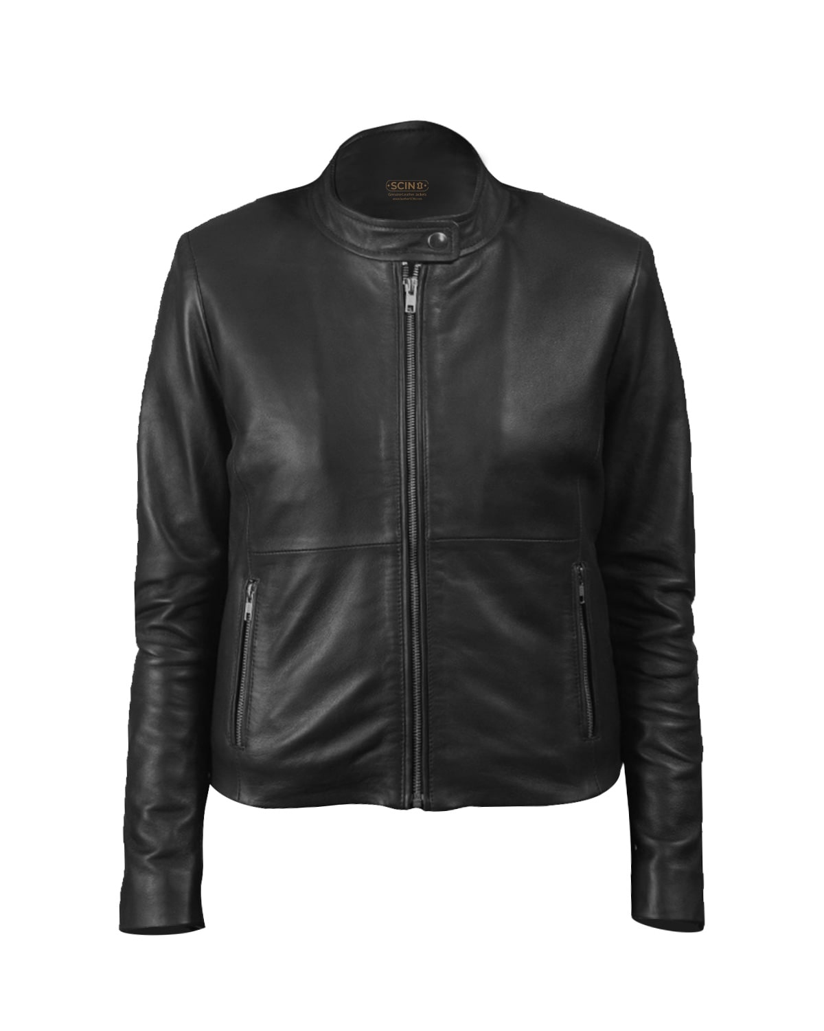 Women Classic Cafe Rider Sheepskin Leather Jacket Black