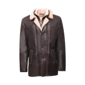 Alex Men’s Leather Brown Shearling-Style Designer Coat