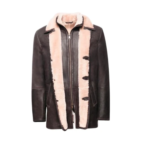 Alex Men’s Leather Brown Shearling Designer Coat