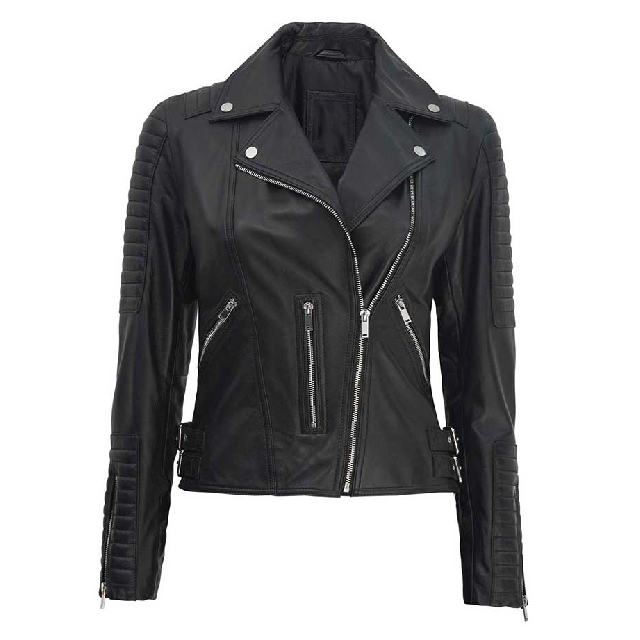 Classy Black Moto Racer Leather Jacket Womens