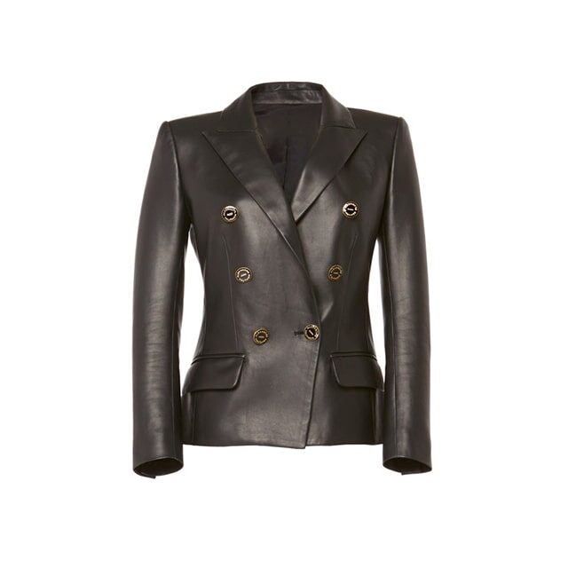 Exotic Double Breasted Button Leather Blazer