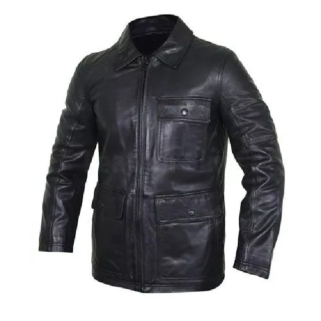 Biker Style Flap Pockets Leather Jacket