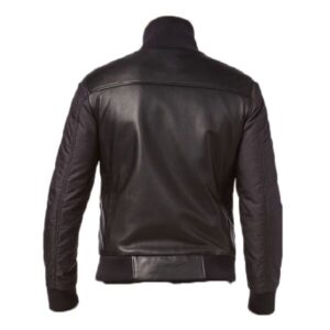 Black Biker Bomber Quilted Leather Jacket