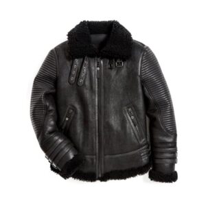 Black Winter Shearling-Style Leather Faux Fur Jacket