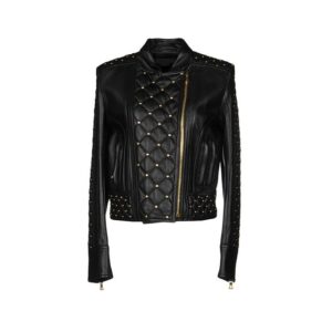 Black Quilted Stylish Biker Leather Jacket