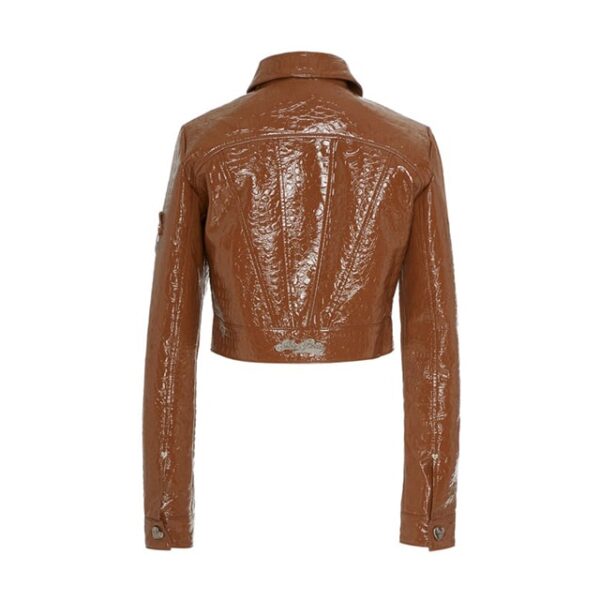 Brown Cowboy Patent Faux Leather Top