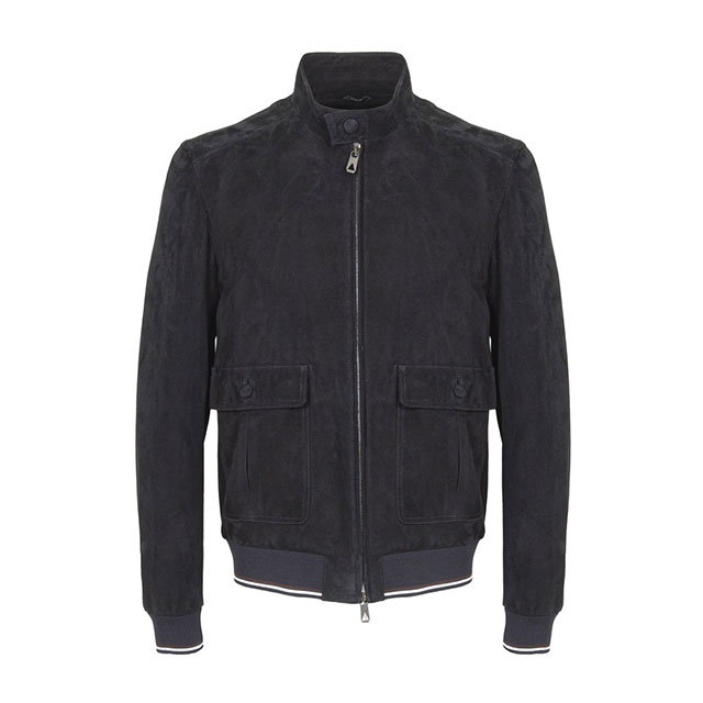 Men Navy Blue Biker Bomber Suede Leather Jacket