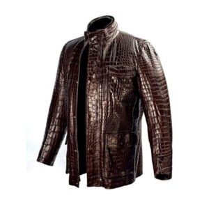 Brown Croc-Embossed Leather Jacket