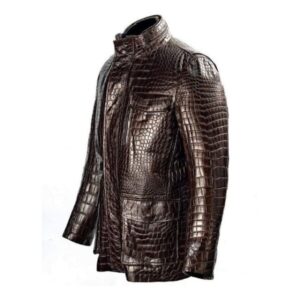 Brown Croc-Embossed Leather Jacket