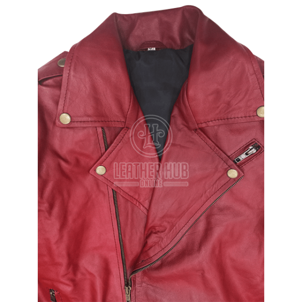 Mens Biker Classic Quilted Maroon Moto Racer Leather Jacket