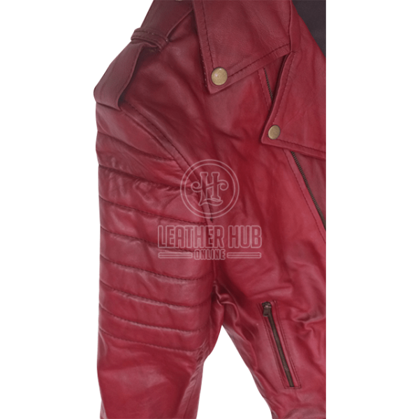 Mens Biker Classic Quilted Maroon Moto Racer Leather Jacket