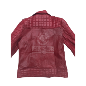 Mens Biker Classic Quilted Maroon Moto Racer Leather Jacket