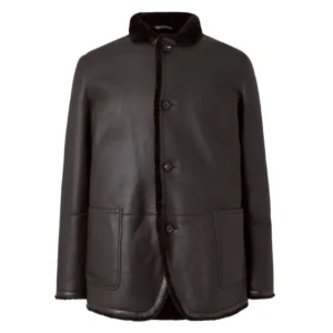 Faux Shearling Trimmed Leather Coat