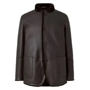 Faux Shearling Trimmed Leather Coat
