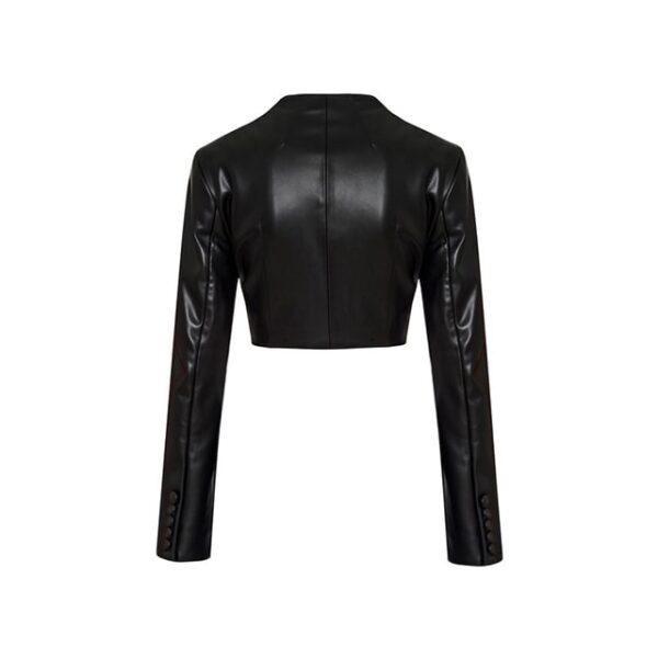 Women Luxury Sheepskin Leather Black Top