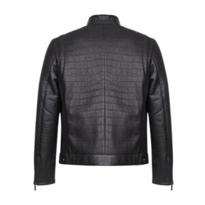 Men’s Black Croc-Embossed Biker Motorcycle Leather Jacket
