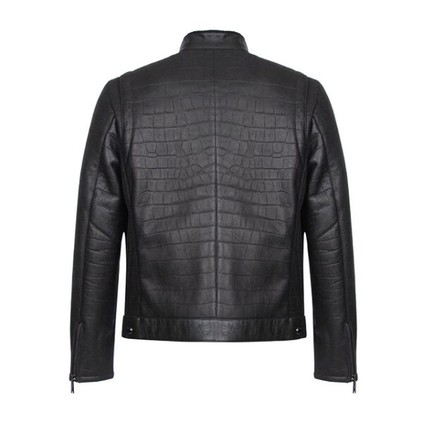 Men’s Black Crocodile Print Biker Motorcycle Faux Leather Jacket