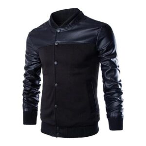 Mens Decent Rib Knitted Collar Black Bomber Jacket