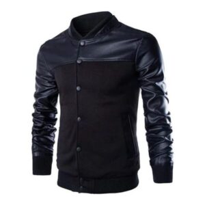Mens Decent Rib Knitted Collar Black Bomber Jacket