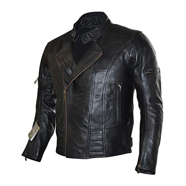 Men’s Genuine Sheepskin Leather Jacket Black Motorcycle