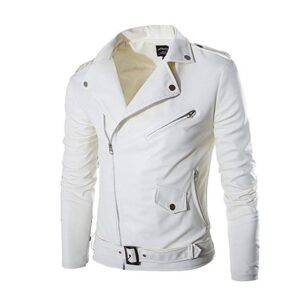 Men’s Genuine White Sheepskin Slim Fit Leather Jacket