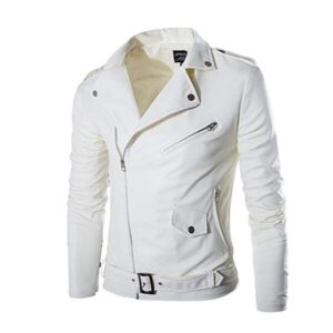 Men’s Genuine White Sheepskin Slim Fit Leather Jacket