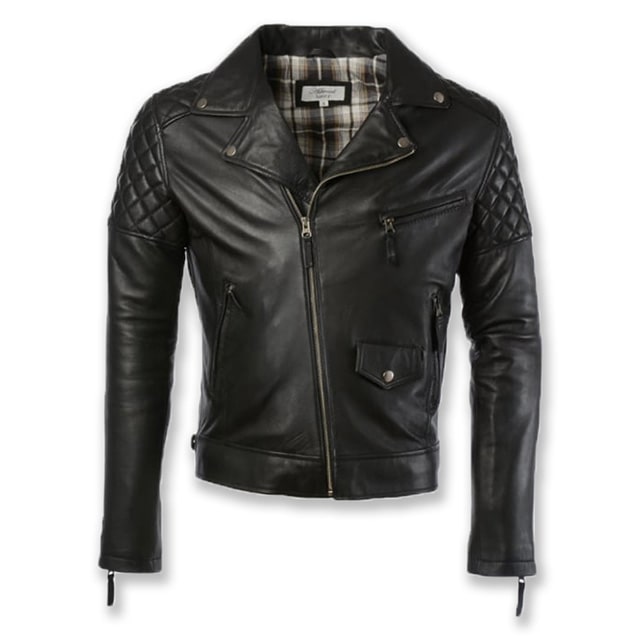 Men’s Jet Waxed Quilted Motorcycle Leather Jacket