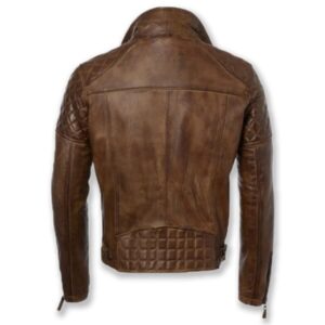 Men’s Jet Waxed Quilted Motorcycle Leather Jacket