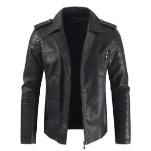 Mens Lapel Collar Sheepskin Leather Jacket