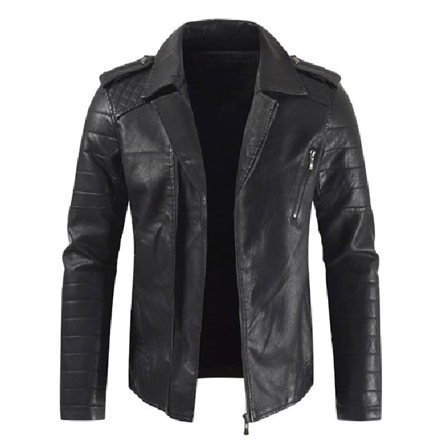 Mens Lapel Collar Sheepskin Leather Jacket