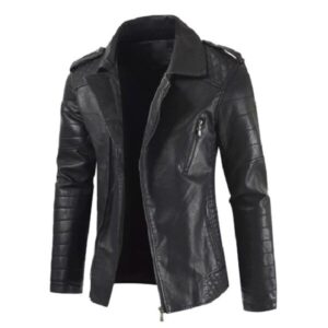 Mens Lapel Collar Sheepskin Leather Jacket