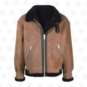 Men’s Faux Shearling-Lined Sheepskin Leather Jacket