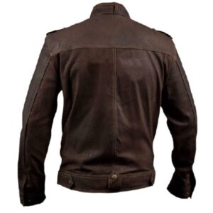 Mens Slim Fit Stone Washed Brown Leather Biker Jacket