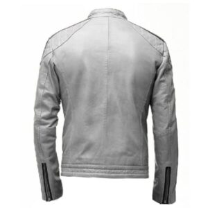 Mens Striped Biker Cafe Racer Leather Jacket