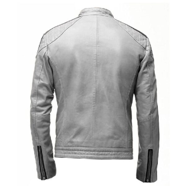 Mens Striped Biker Cafe Racer Leather Jacket