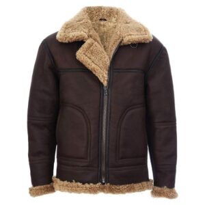 Mens Choco Brown B3 Suede Sheepskin Aviator Leather Jacket