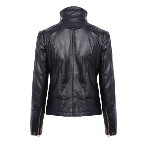 Women Mid-Night Asymmetric Slim Fit Black Leather Jacket