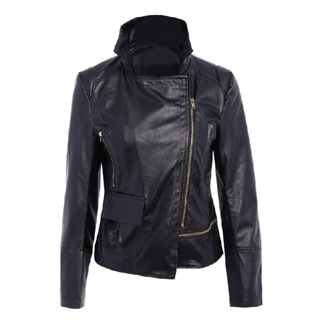 Women Mid-Night Asymmetric Slim Fit Black Leather Jacket