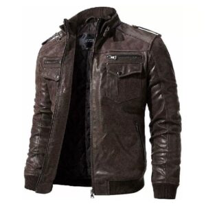 New Mens Biker Cafe Racer Brown Leather Jacket