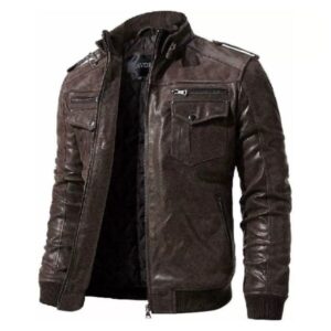 New Mens Biker Cafe Racer Brown Leather Jacket