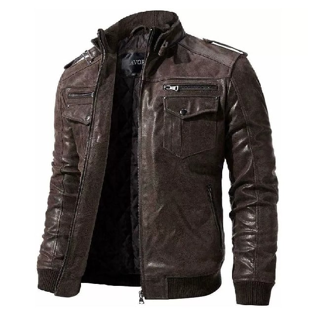 New Mens Biker Cafe Racer Brown Leather Jacket